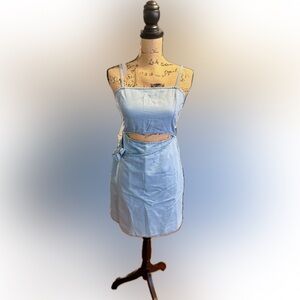 NWT Derek Heart Sun Dress Blue Denim Wrap Tie Open Waist Smocked Back Size M